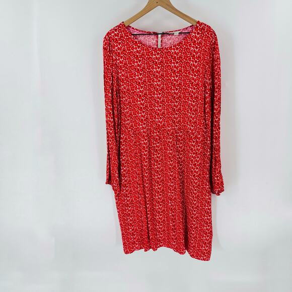 Boden Red Floral Long Sleeve Shift Dress Size 20/22R Boho Midi Workwear - Picture 8 of 8